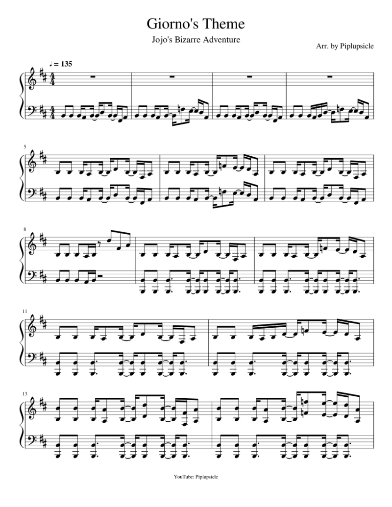 Piano Easy Giorno Theme Piano Notes Letters Caipm